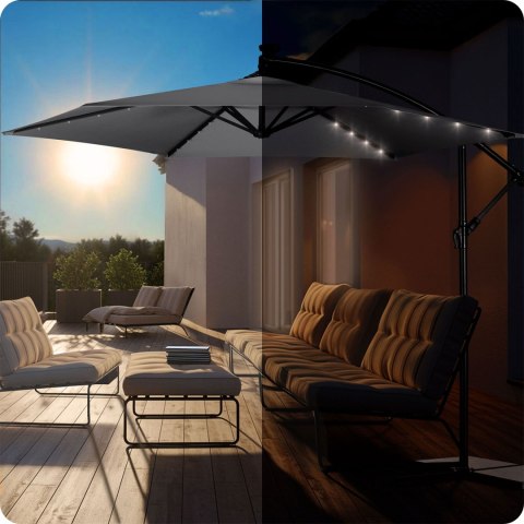 PARASOL OGRODOWY SKŁADANY 6 SEGMENTOWY 350 CM Z POKROWCEM I LAMPKAMI PLONOS PL-882
