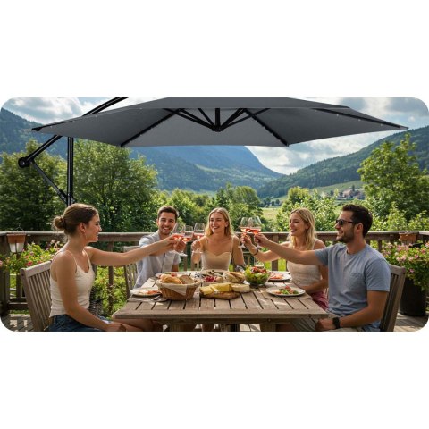 PARASOL OGRODOWY SKŁADANY 6 SEGMENTOWY 350 CM Z POKROWCEM I LAMPKAMI PLONOS PL-882