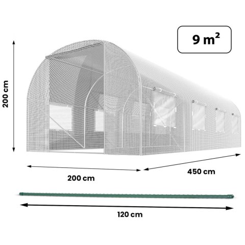 TUNEL OGRODOWY 2 X 4,5 M (9 M2) BIAŁY PLONOS