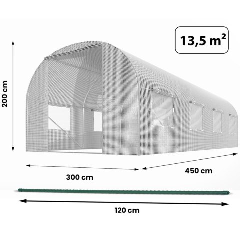 TUNEL OGRODOWY 3 X 4,5 M (13,5M2) BIAŁY PLONOS