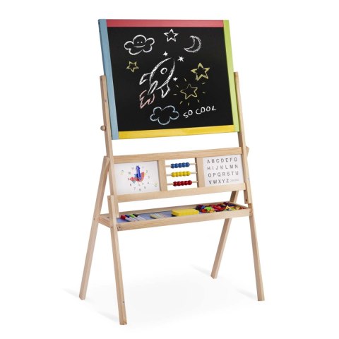 DUŻA MAGNETYCZNA KREDOWA TABLICA OBROTOWA Z ZEGAREM RICOKIDS - WIELOKOLOROWA