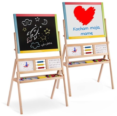 DUŻA MAGNETYCZNA KREDOWA TABLICA OBROTOWA Z ZEGAREM RICOKIDS - WIELOKOLOROWA