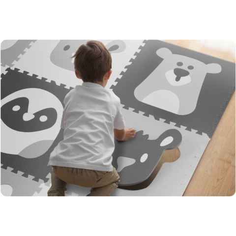 MATA PIANKOWA PUZZLE 180X180CM 9 SZT SZARE ZWIERZĄTKA