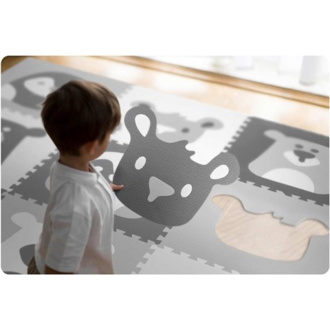MATA PIANKOWA PUZZLE 180X180CM 9 SZT SZARE ZWIERZĄTKA