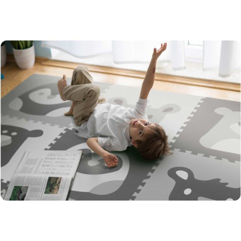MATA PIANKOWA PUZZLE 180X180CM 9 SZT SZARE ZWIERZĄTKA