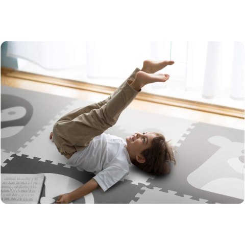 MATA PIANKOWA PUZZLE 180X180CM 9 SZT SZARE ZWIERZĄTKA