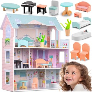 DUŻY DREWNIANY DOMEK DLA LALEK 3-PIĘTROWY RICOKIDS RK-878