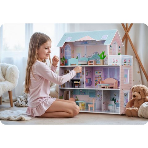DUŻY DREWNIANY DOMEK DLA LALEK 3-PIĘTROWY RICOKIDS RK-878