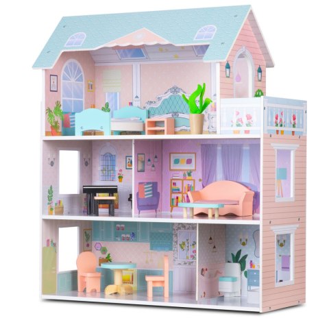 DUŻY DREWNIANY DOMEK DLA LALEK 3-PIĘTROWY RICOKIDS RK-878