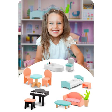 DUŻY DREWNIANY DOMEK DLA LALEK 3-PIĘTROWY RICOKIDS RK-878