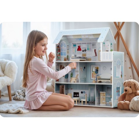 DUŻY DREWNIANY DOMEK DLA LALEK 3-PIĘTROWY RICOKIDS RK-878