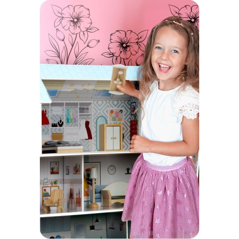 DUŻY DREWNIANY DOMEK DLA LALEK 3-PIĘTROWY RICOKIDS RK-878