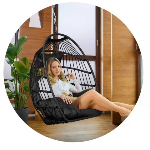 FOTEL OGRODOWY WISZĄCY LUISIANA CZARNY + CZARNE PODUSZKI SOFOTEL