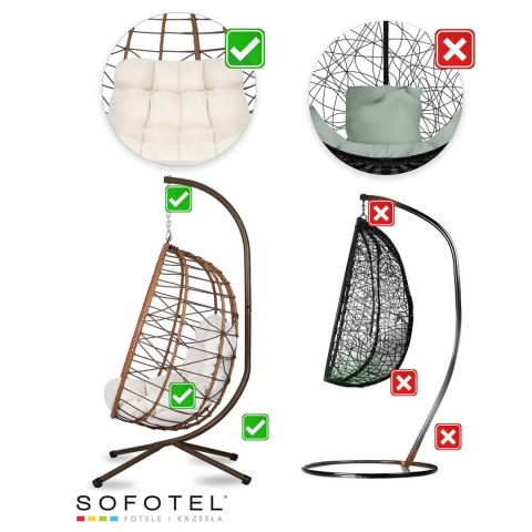 FOTEL OGRODOWY WISZĄCY TIHUANA BRĄZOWY + JASNO BEŻOWE PODUSZKI SOFOTEL