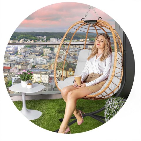 FOTEL OGRODOWY WISZĄCY TIHUANA BRĄZOWY + SZARE PODUSZKI SOFOTEL