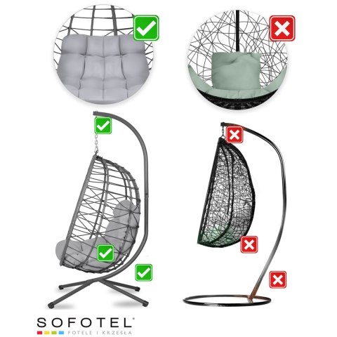 FOTEL OGRODOWY WISZĄCY TIHUANA SZARY + SZARE PODUSZKI SOFOTEL