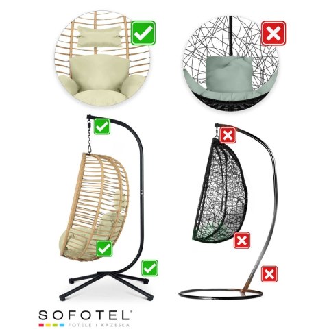 FOTEL OGRODOWY WISZĄCY TOSKANA CZARNY + BEŻOWE PODUSZKI SOFOTEL