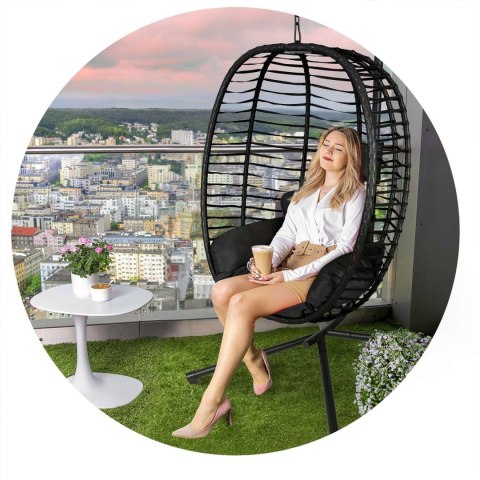 FOTEL OGRODOWY WISZĄCY TOSKANA CZARNY + CZARNE PODUSZKI SOFOTEL