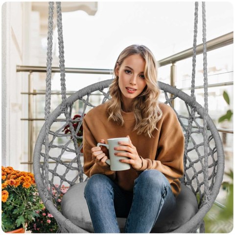 FOTEL OGRODOWY WISZĄCY HUŚTAWKA BOHO SZARY + PODUSZKA FOTEL OGRODOWY WISZĄCY HUŚTAWKA BOHO SZARY + PODUSZKA