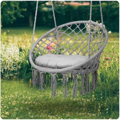 FOTEL OGRODOWY WISZĄCY HUŚTAWKA BOHO SZARY + PODUSZKA FOTEL OGRODOWY WISZĄCY HUŚTAWKA BOHO SZARY + PODUSZKA