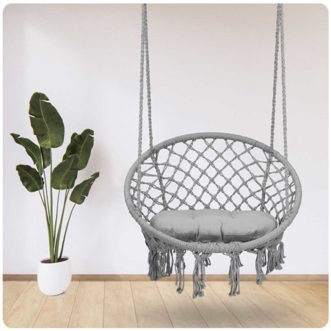FOTEL OGRODOWY WISZĄCY HUŚTAWKA BOHO SZARY + PODUSZKA FOTEL OGRODOWY WISZĄCY HUŚTAWKA BOHO SZARY + PODUSZKA