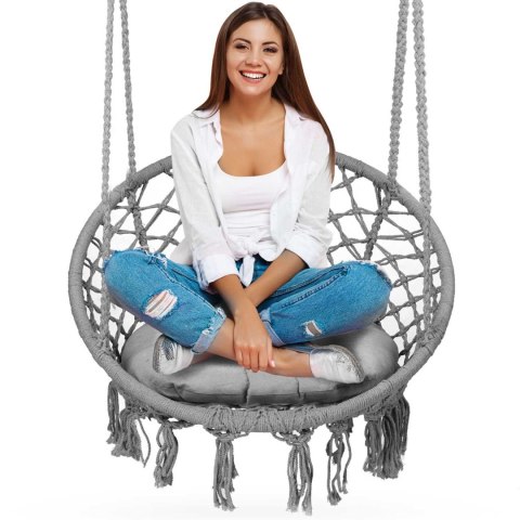 FOTEL OGRODOWY WISZĄCY HUŚTAWKA BOHO SZARY + PODUSZKA FOTEL OGRODOWY WISZĄCY HUŚTAWKA BOHO SZARY + PODUSZKA