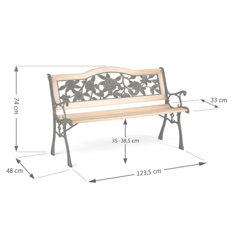 ŁAWKA PARKOWA Z OPARCIEM 123,5 X 74 X 48 CM GARDI ROSE SOFOTEL