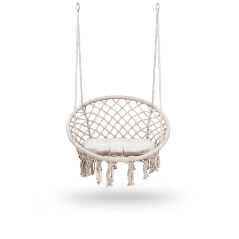 FOTEL OGRODOWY WISZĄCY HUŚTAWKA BOHO BEŻOWY