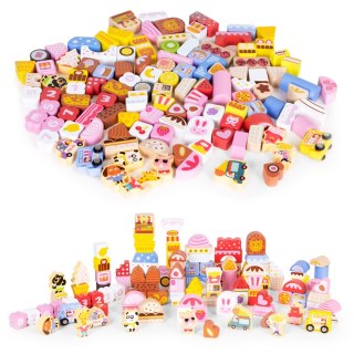 DREWNIANE KLOCKI EDUKACYJNE ZESTAW - CUKIERKOWE MIASTO 116 EL. ECOTOYS