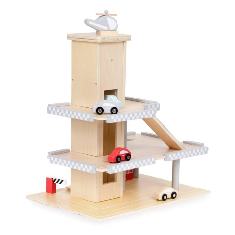 DUŻY DREWNIANY TOR GARAŻ PARKING Z WINDĄ + AUTKA ECOTOYS