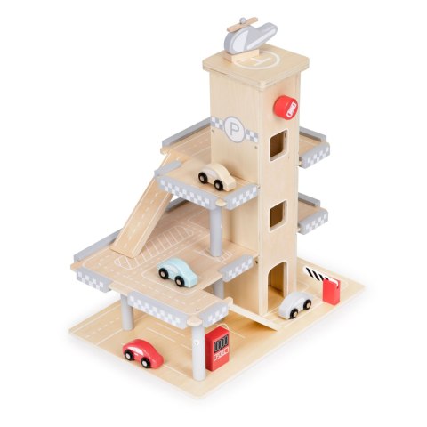 DUŻY DREWNIANY TOR GARAŻ PARKING Z WINDĄ + AUTKA ECOTOYS