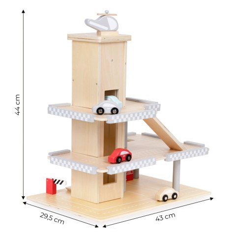 DUŻY DREWNIANY TOR GARAŻ PARKING Z WINDĄ + AUTKA ECOTOYS