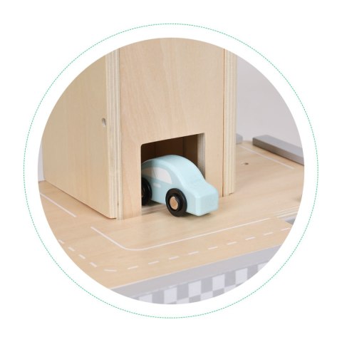 DUŻY DREWNIANY TOR GARAŻ PARKING Z WINDĄ + AUTKA ECOTOYS