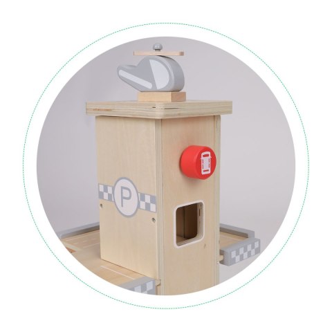 DUŻY DREWNIANY TOR GARAŻ PARKING Z WINDĄ + AUTKA ECOTOYS