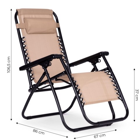LEŻAK FOTEL OGRODOWY PLAŻOWY REGULOWANE OPARCIE ZERO GRAVITY MULTIGARDEN - BEŻOWY