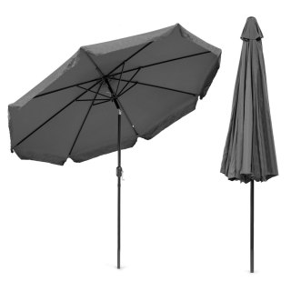 PARASOL OGRODOWY DUŻY 3 M SKOŚNY ŁAMANY Z KORBĄ SZARY MULTIGARDEN
