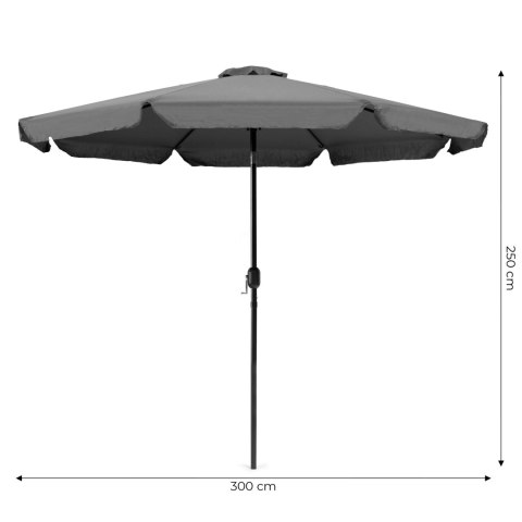 PARASOL OGRODOWY DUŻY 3 M SKOŚNY ŁAMANY Z KORBĄ SZARY MULTIGARDEN
