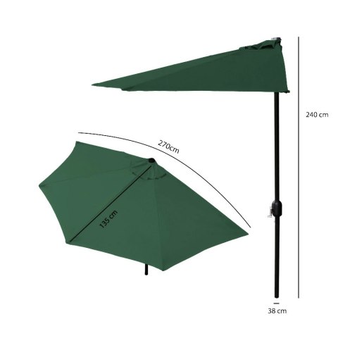 PARASOL OGRODOWY PÓŁ-PARASOL ŚCIENNY NA TARAS 2,7 M ZIELONY MULTIGARDEN