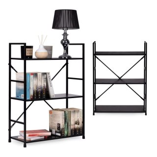 REGAŁ DREWNIANY METALOWA RAMA SZEROKI LOFT 3 PÓŁKI CZARNY MODERNHOME