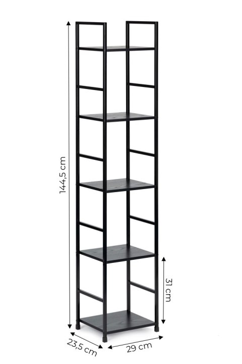 REGAŁ DREWNIANY NOWOCZESNY METALOWA RAMA LOFT 5 PÓŁEK CZARNY MODERNHOME