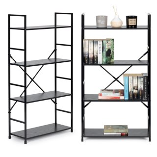 REGAŁ DREWNIANY SZEROKI 4 PÓŁKI NOWOCZESNY LOFT CZARNY MODERNHOME