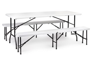 ZESTAW CATERINGOWY STÓŁ BANKIETOWY 180CM 2 ŁAWKI BIAŁY MODERNHOME