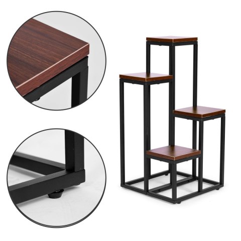 Kwietnik regał na kwiaty ozdoby 4 półki metal MDF ciemny orzech ModernHome Kwietnik regał na kwiaty ozdoby 4 półki metal MDF ciemny orzech ModernHome