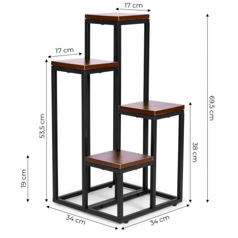 Kwietnik regał na kwiaty ozdoby 4 półki metal MDF ciemny orzech ModernHome Kwietnik regał na kwiaty ozdoby 4 półki metal MDF ciemny orzech ModernHome