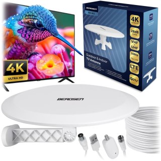 Antena wewnętrzna zewnętrzna TV ultra HD 4K Berdsen BD-955 biała