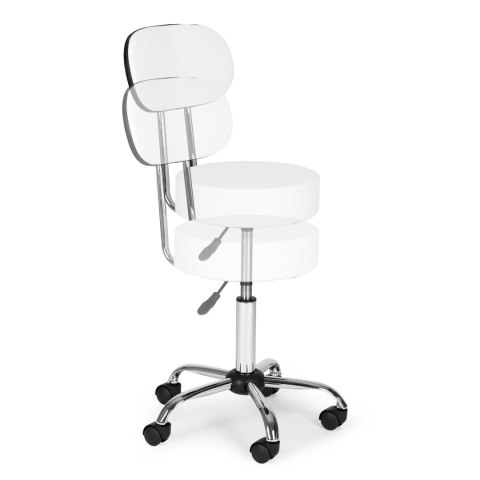 Stołek obrotowy z oparciem taboret kosmetyczny medyczny fotel regulowany biały ModernHome