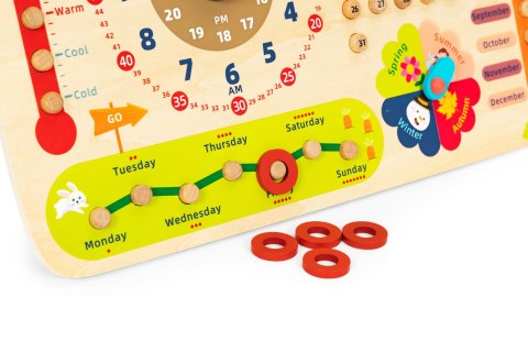 DREWNIANA TABLICA MANIPULACYJNA DLA DZIECI KALENDARZ ZEGAR ECOTOYS