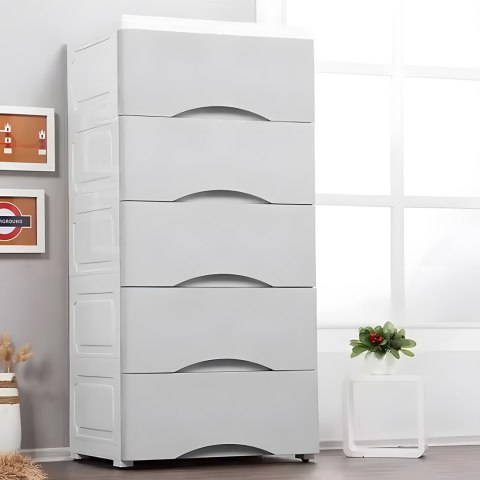 REGAŁ Z 5 WYSUWANYMI SZUFLADAMI NOGI Z KÓŁKAMI - SZARY MODERNHOME