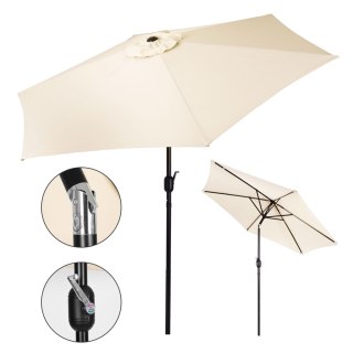 DUŻY PARASOL OGRODOWY SKOŚNY ŁAMANY Z KORBĄ 6 ŻEBER BEŻOWY 270 CM MULTIGARDEN