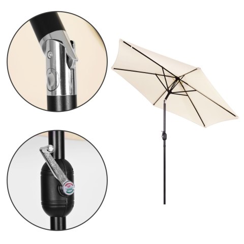 DUŻY PARASOL OGRODOWY SKOŚNY ŁAMANY Z KORBĄ 6 ŻEBER BEŻOWY 270 CM MULTIGARDEN